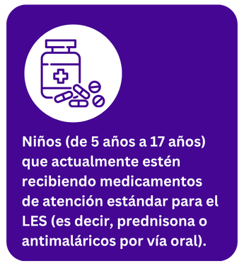 Niños (de 5 años a 17 años) que actualmente estén recibiendo medicamentos de atención estándar para el LES (es decir, prednisona o antimaláricos por vía oral).