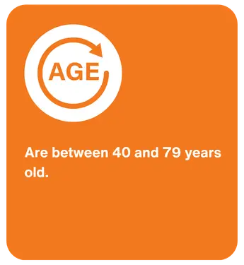 Age 40 to 79 orange circular icon Age 40 to 79 orange circular icon